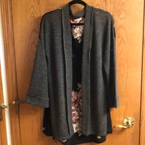 Knit and floral printed cardigan/kimono